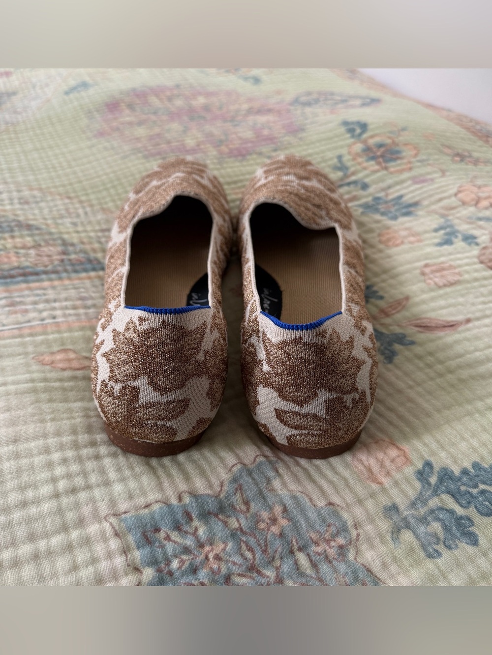 Rothy’s Gold Chantilly Lounge Loafer Metallic Floral Knit Size 12.5 - Picture 8 of 11